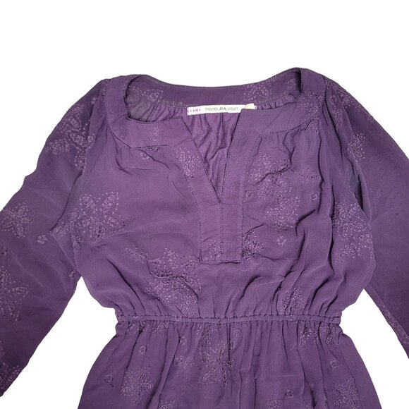 Chelsea & Violet Purple Embroidered Long Sleeve Dress Size S v neck floral - Picture 3 of 5